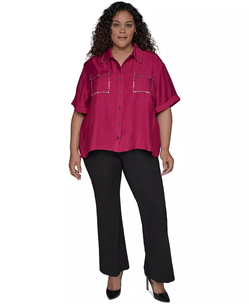 Stud-Embellished Button-Front Shirt