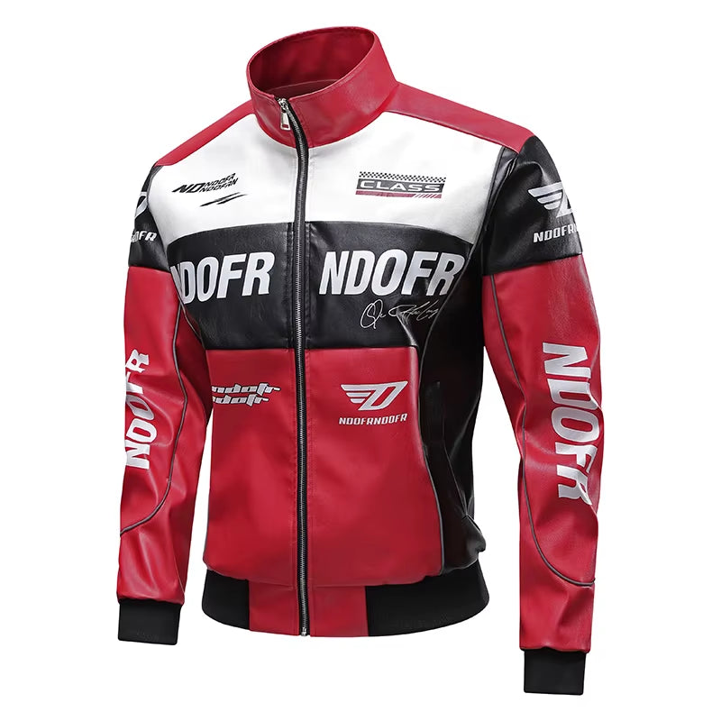 Spring and Autumn Men'S Standing Collar Multi Pocket Leather Jacket PU Leather Work Clothes Outdoor Motorcycle Riding Clothes
