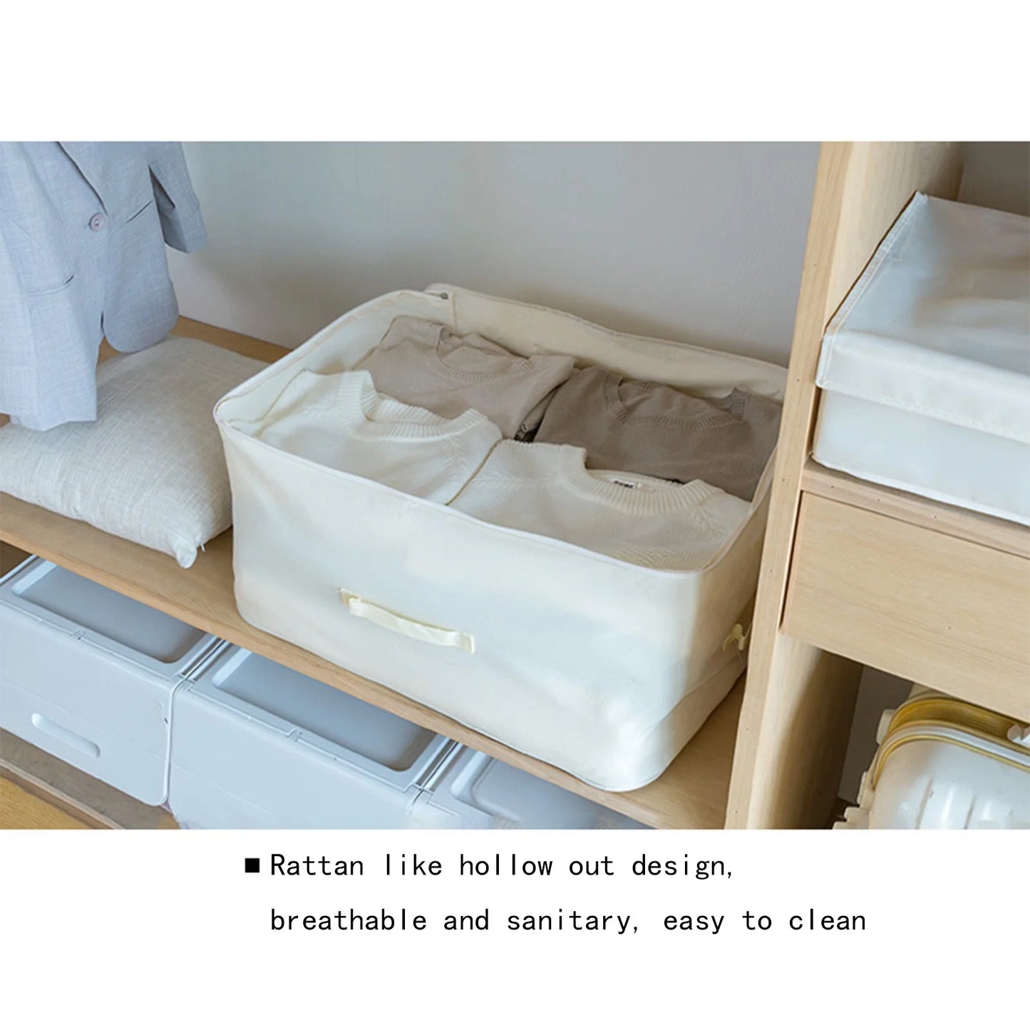Storage Box,Large Canvas Comforter Storage Bags Closet Organizer for Clothes Sweater Clothes Organizer with Zipper Four Carrying Handles