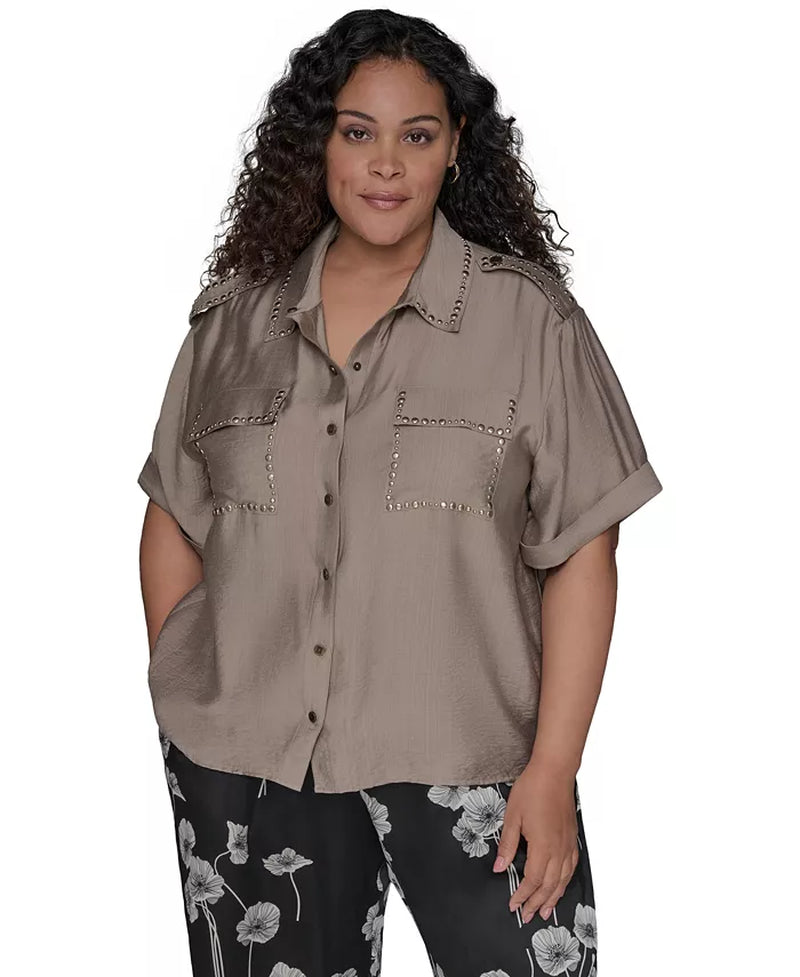 Stud-Embellished Button-Front Shirt