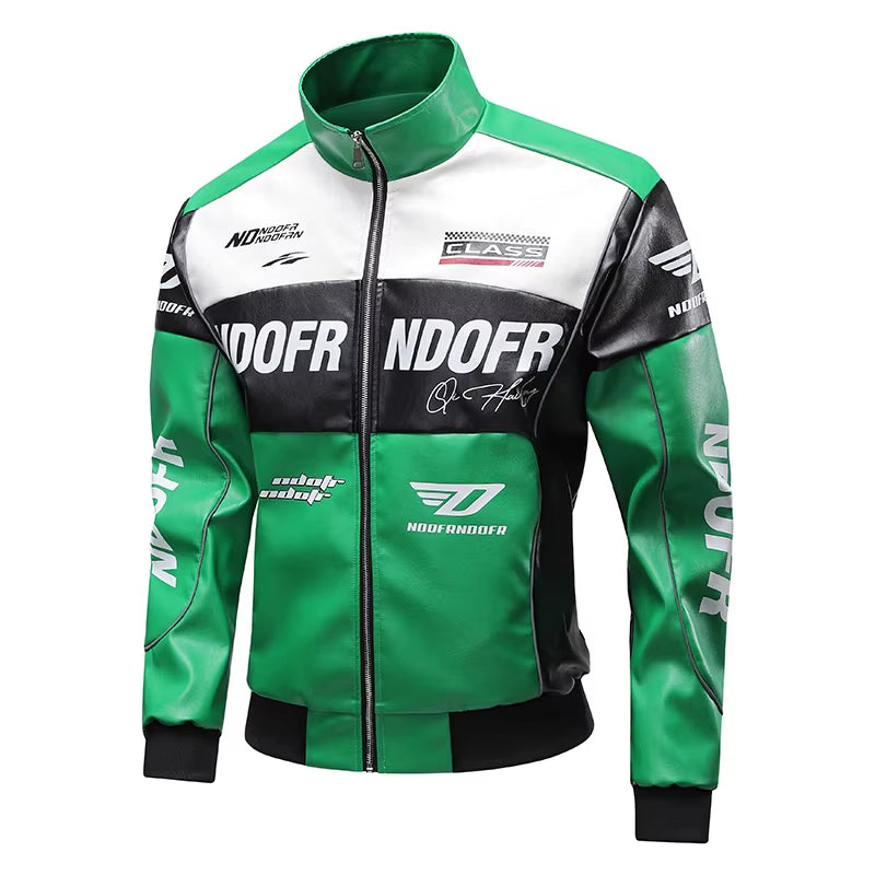 Spring and Autumn Men'S Standing Collar Multi Pocket Leather Jacket PU Leather Work Clothes Outdoor Motorcycle Riding Clothes