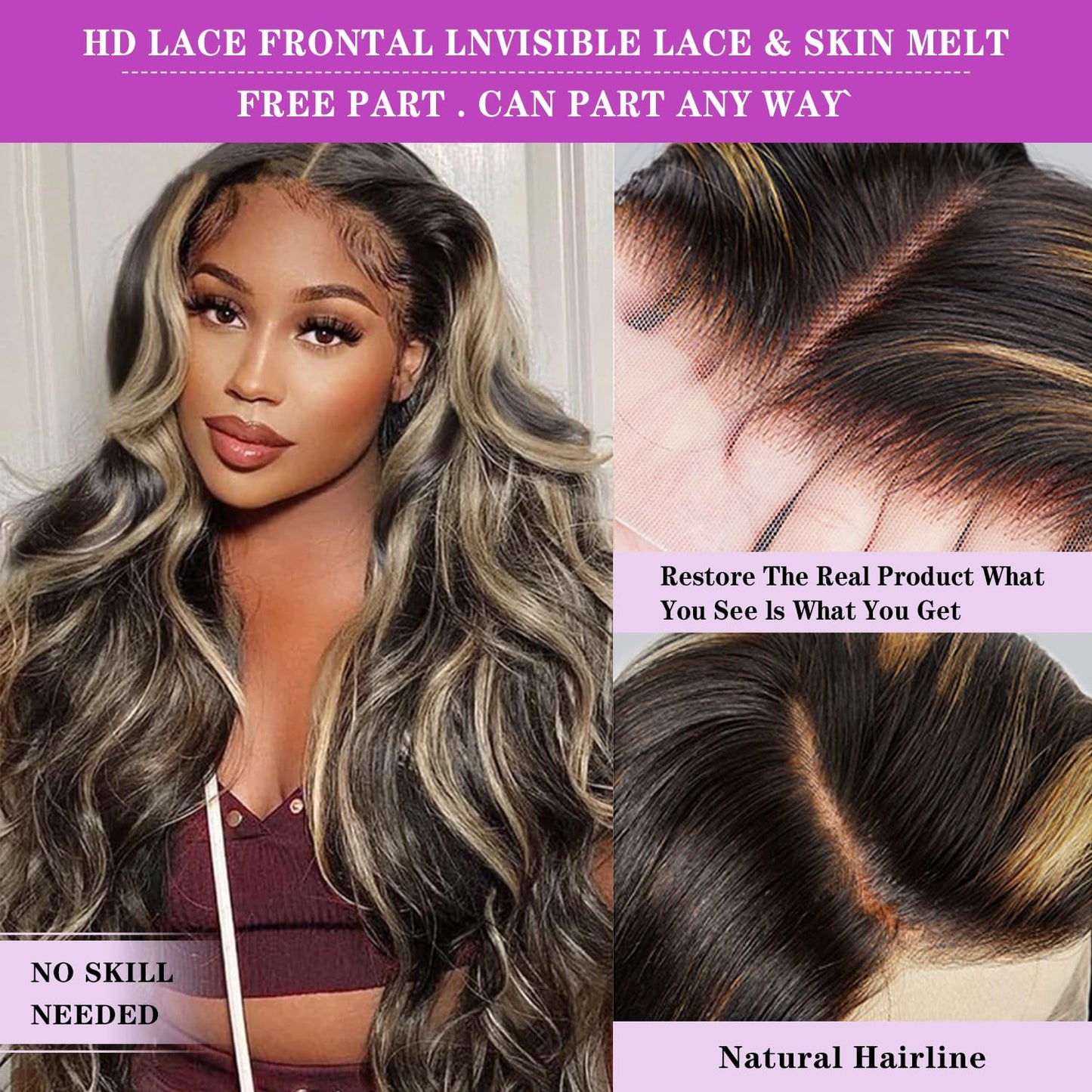 Ombre Lace Front Wig Human Hair Pre Plucked 1B/27 Highlight Lace Front Wig Human Hair with Baby Hair 180 Density 13X4 Body Wave Colored Lace Front Wigs Human Hair Glueless Wigs 20 Inch