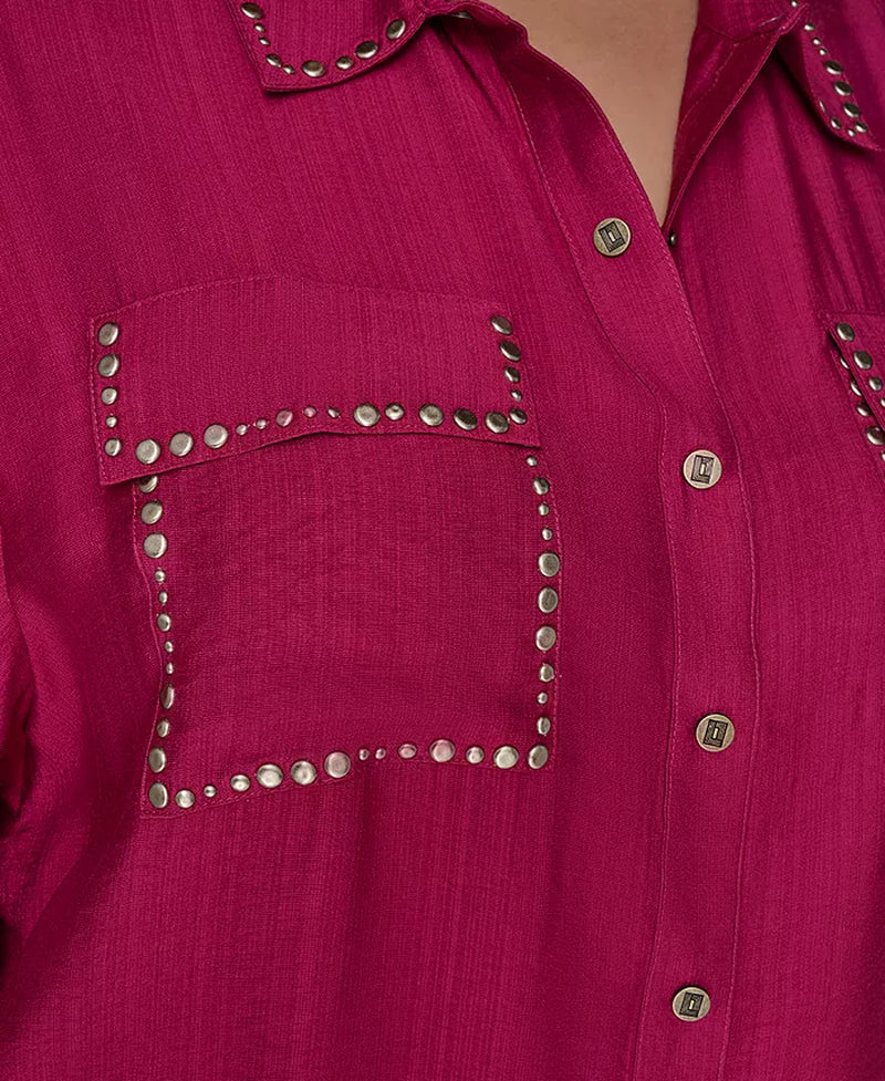 Stud-Embellished Button-Front Shirt
