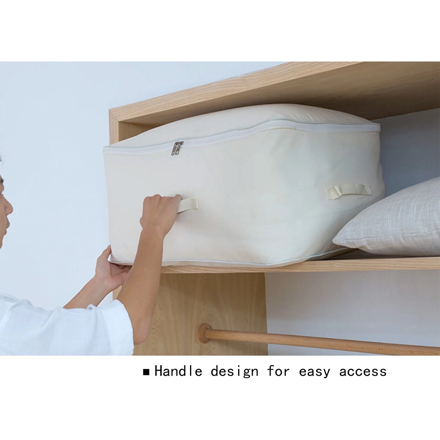 Storage Box,Large Canvas Comforter Storage Bags Closet Organizer for Clothes Sweater Clothes Organizer with Zipper Four Carrying Handles