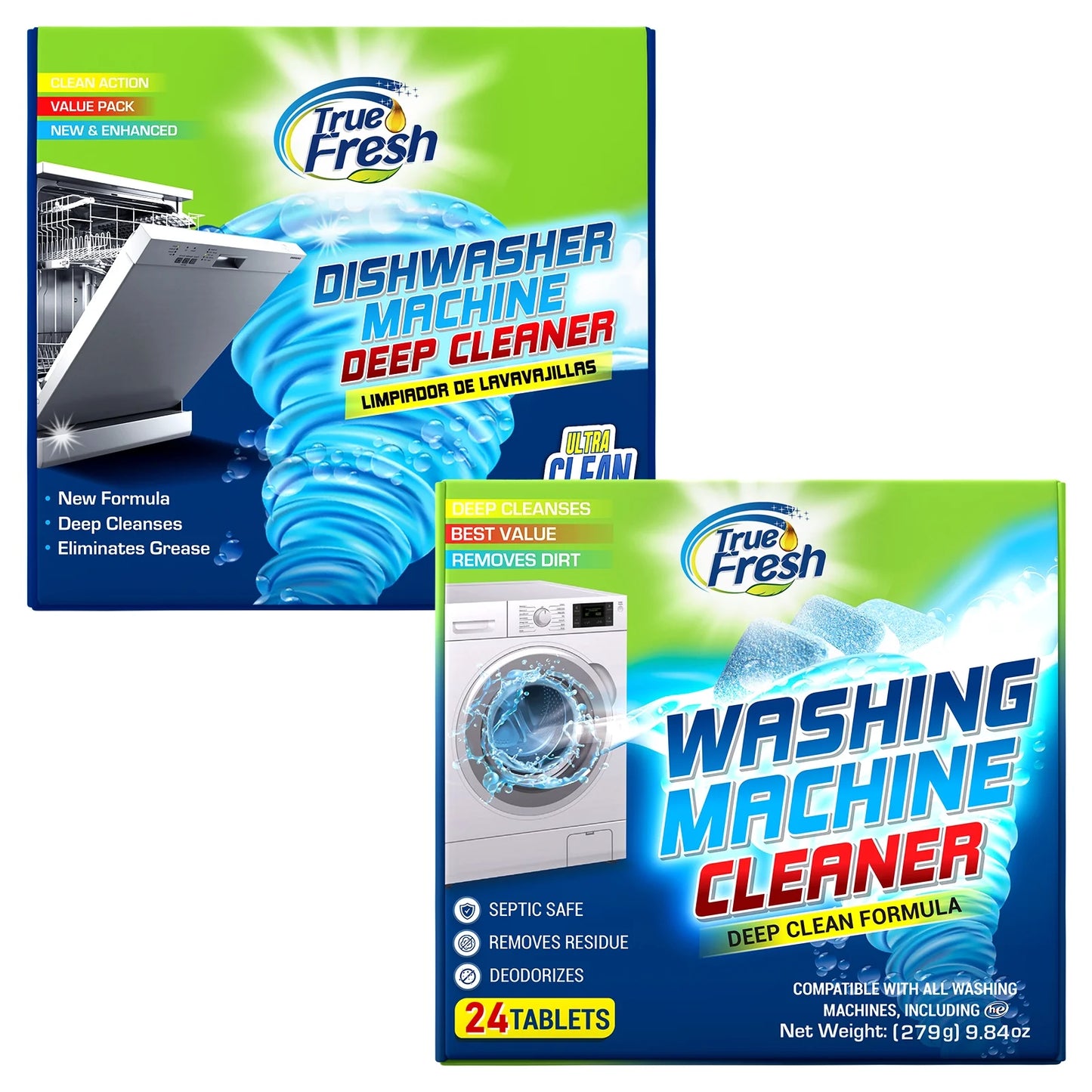Washing Machine Cleaner and Dishwasher Cleaner Tablets Bundle - 24 Pack Each