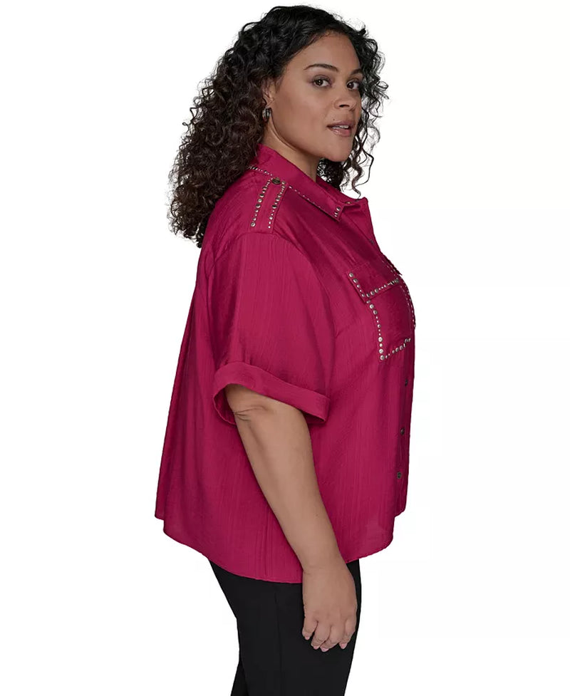 Stud-Embellished Button-Front Shirt