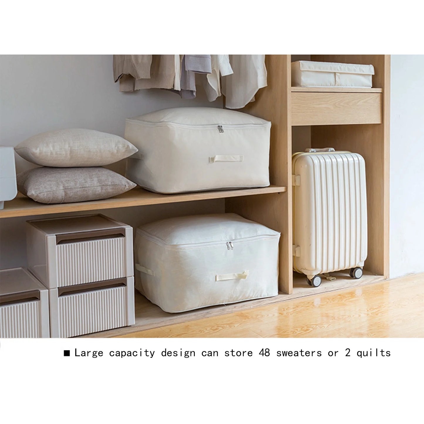 Storage Box,Large Canvas Comforter Storage Bags Closet Organizer for Clothes Sweater Clothes Organizer with Zipper Four Carrying Handles