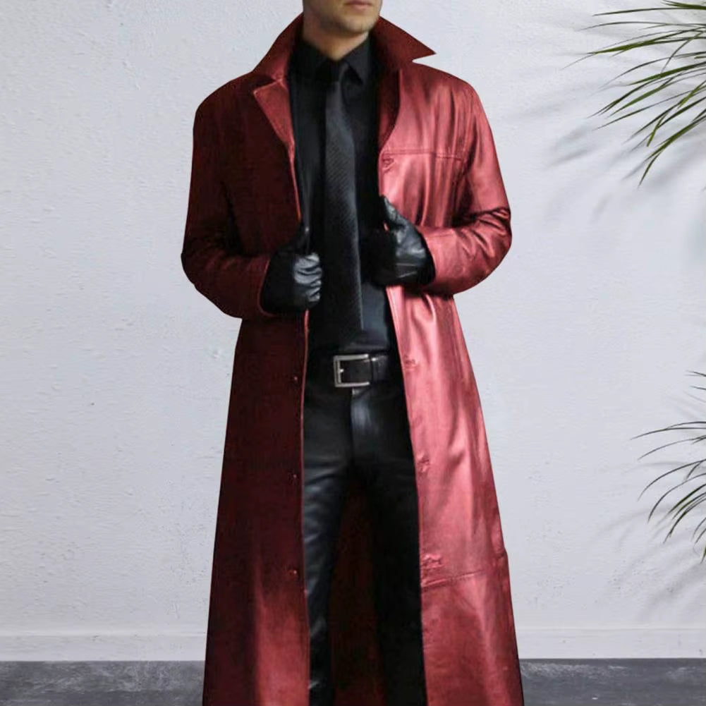 Men Luxury Fashion Medieval Steampunk Gothic Long Leather Jackets Vintage Winter Outerwear Faux Leather Trench Coat