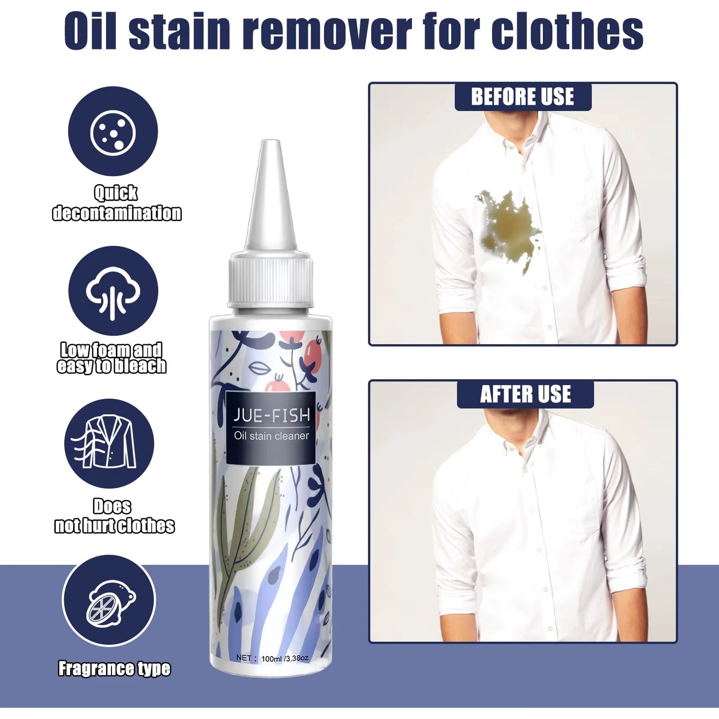 Clothes Oil Stain Remover, Oil Stain Yellowing Clothes Cleaner the Ingredients Are Safe and Environmentally Friendly
