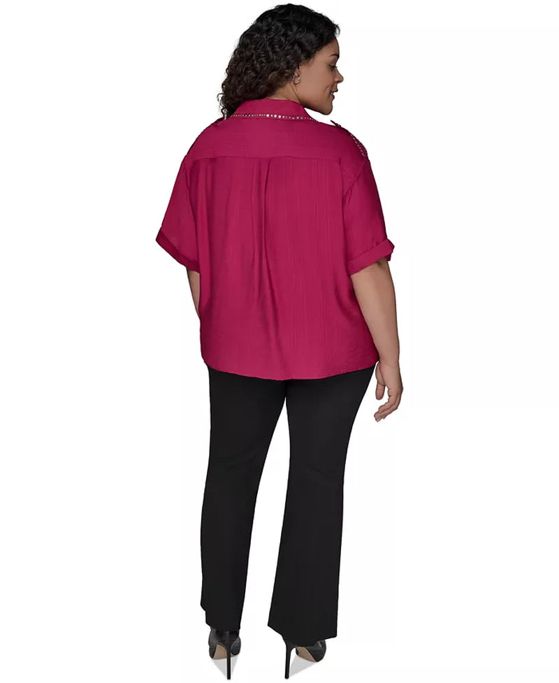 Stud-Embellished Button-Front Shirt