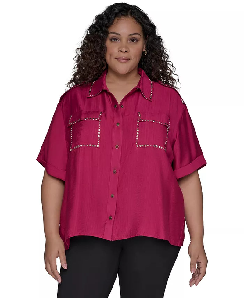 Stud-Embellished Button-Front Shirt