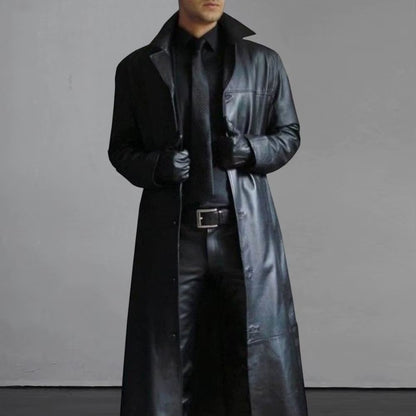 Men Luxury Fashion Medieval Steampunk Gothic Long Leather Jackets Vintage Winter Outerwear Faux Leather Trench Coat