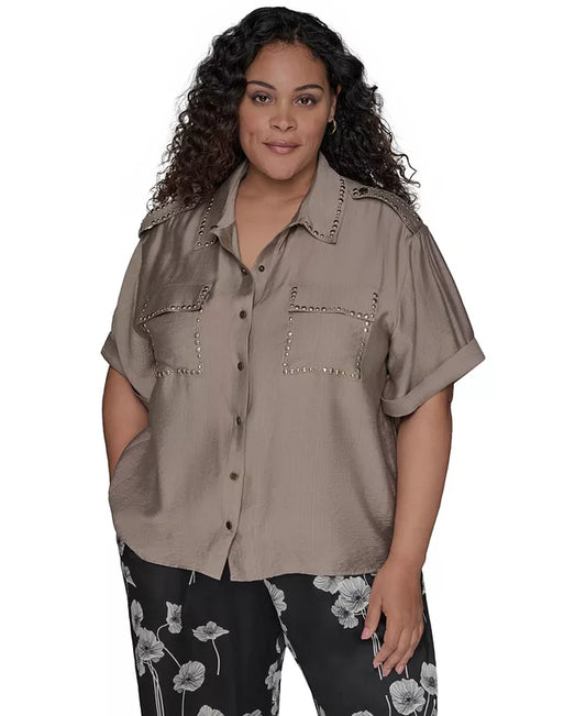 Stud-Embellished Button-Front Shirt