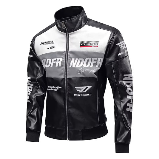 Spring and Autumn Men'S Standing Collar Multi Pocket Leather Jacket PU Leather Work Clothes Outdoor Motorcycle Riding Clothes