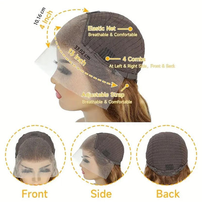 30 Inch Honey Blonde Ombre Lace Front Wig Human Hair Highlight Body Wave Lace Front Wigs Human Hair Pre Plucked 180 Density Glueless 13X4 HD Lace Frontal Wig for Women 4/27 Colored