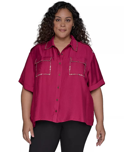 Stud-Embellished Button-Front Shirt